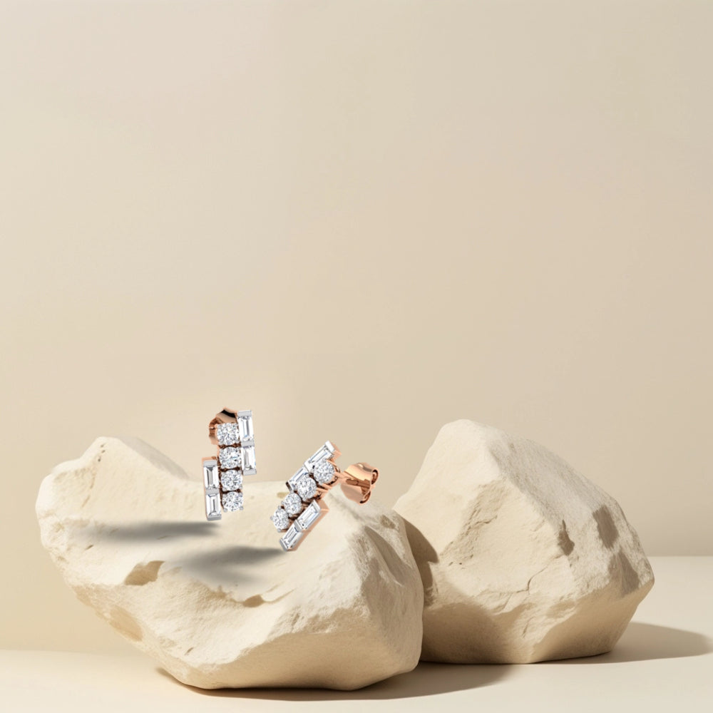 Three Row Baguette Diamond Studs