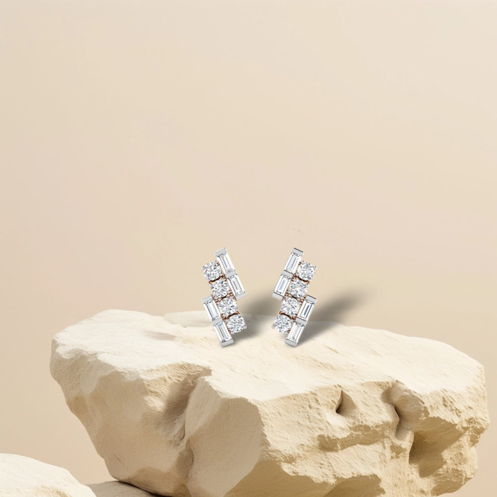 Three Row Baguette Diamond Studs
