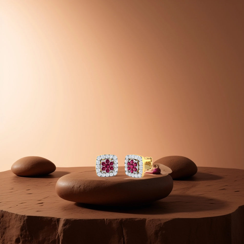 Flower Ruby Diamond Studs