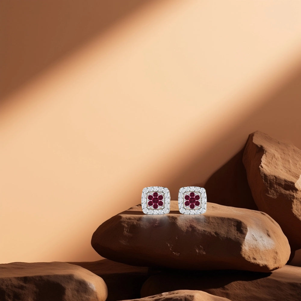 Flower Ruby Diamond Studs