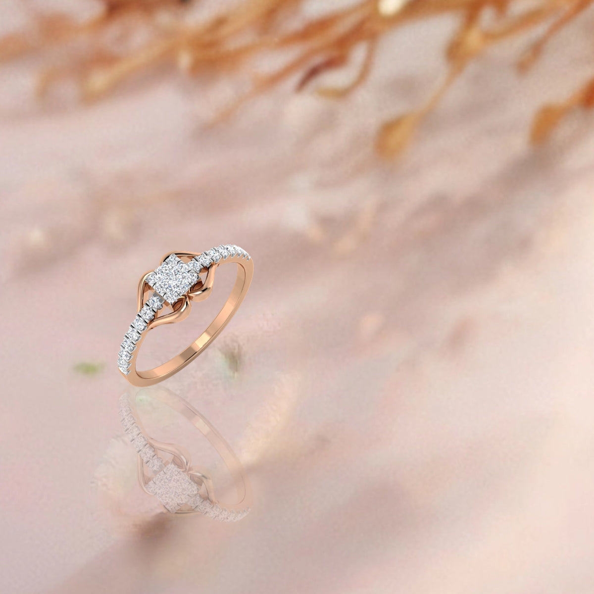 Faceted Square Diamond Ring