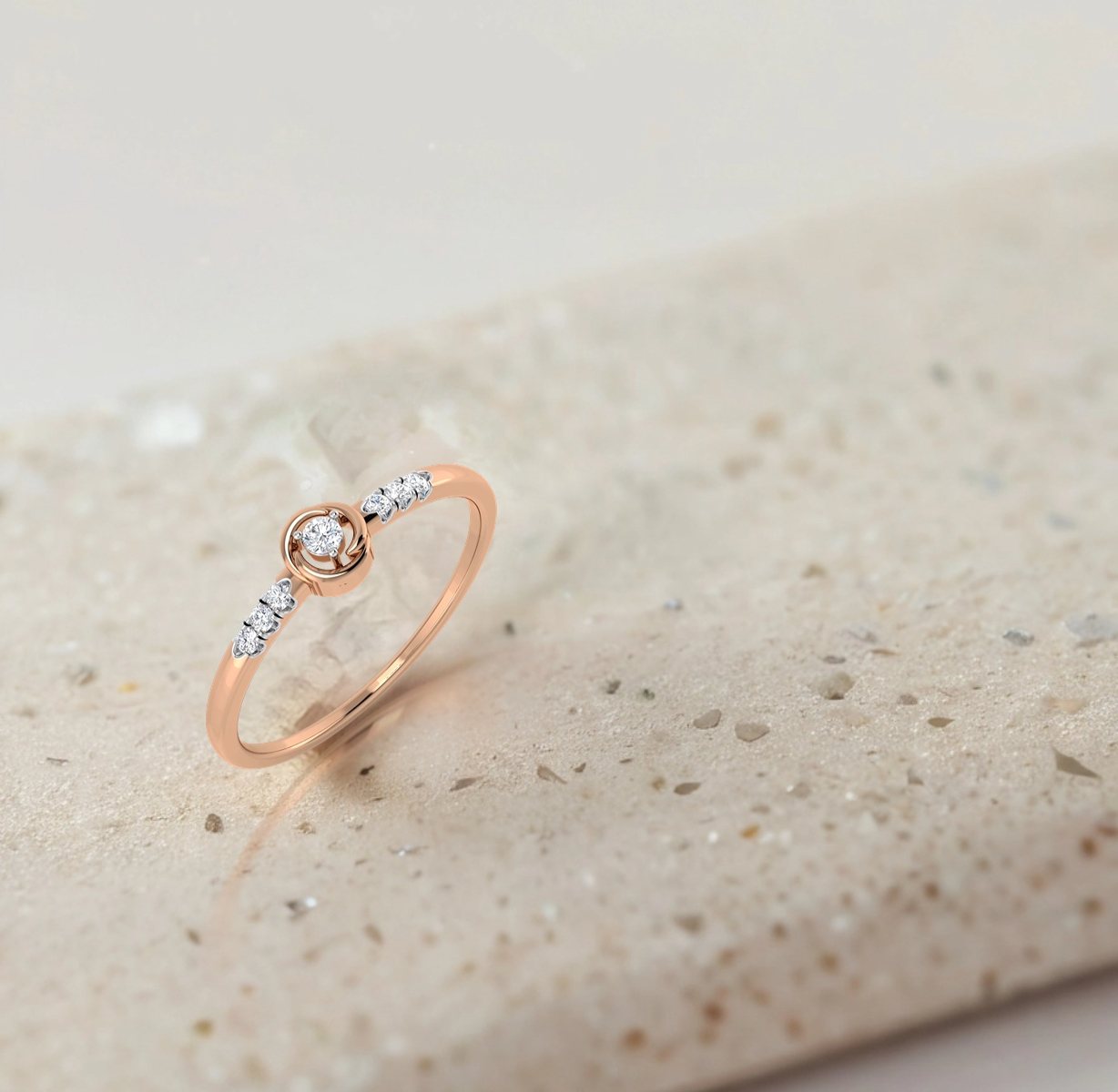 Solitaire and Diamond Trios Ring
