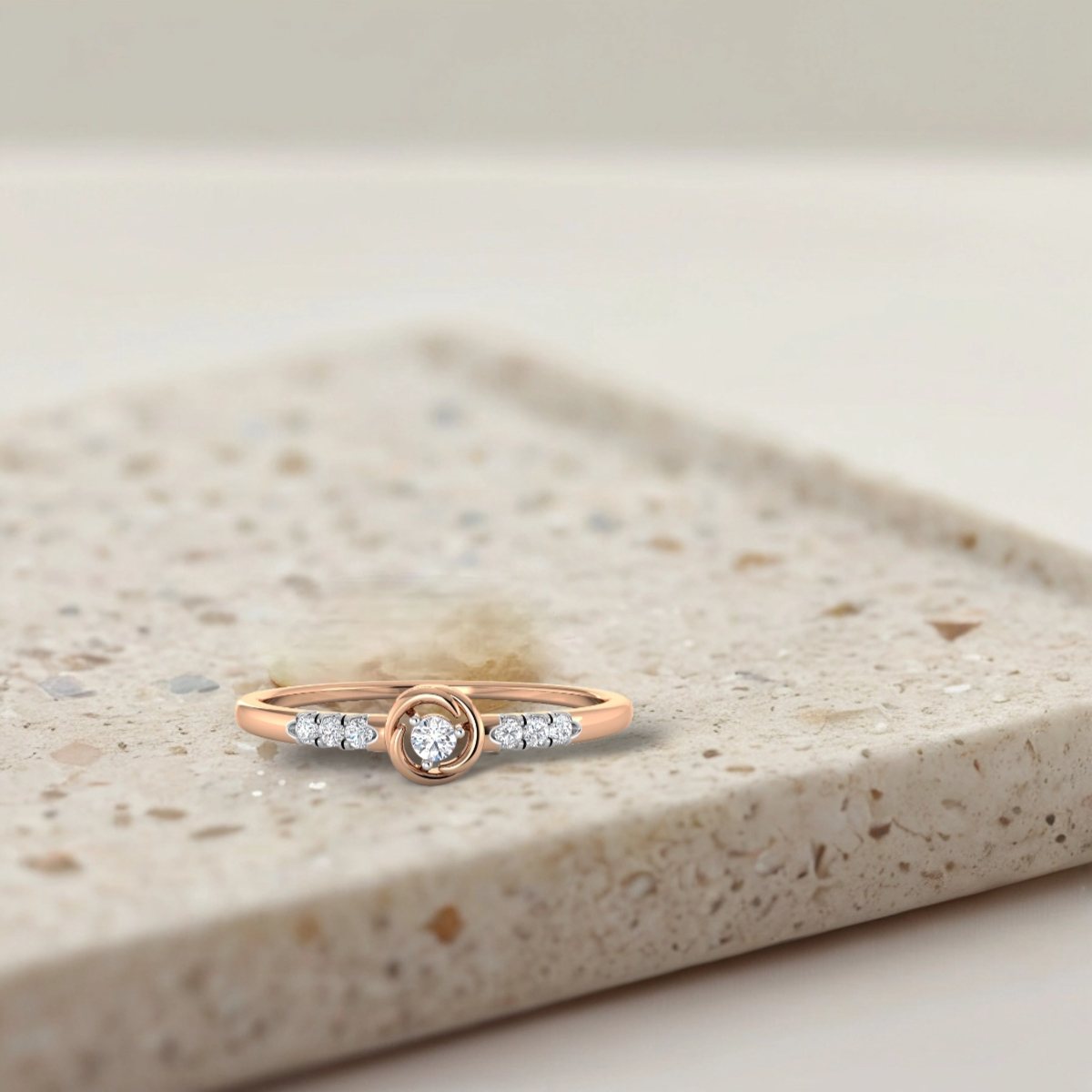 Solitaire and Diamond Trios Ring