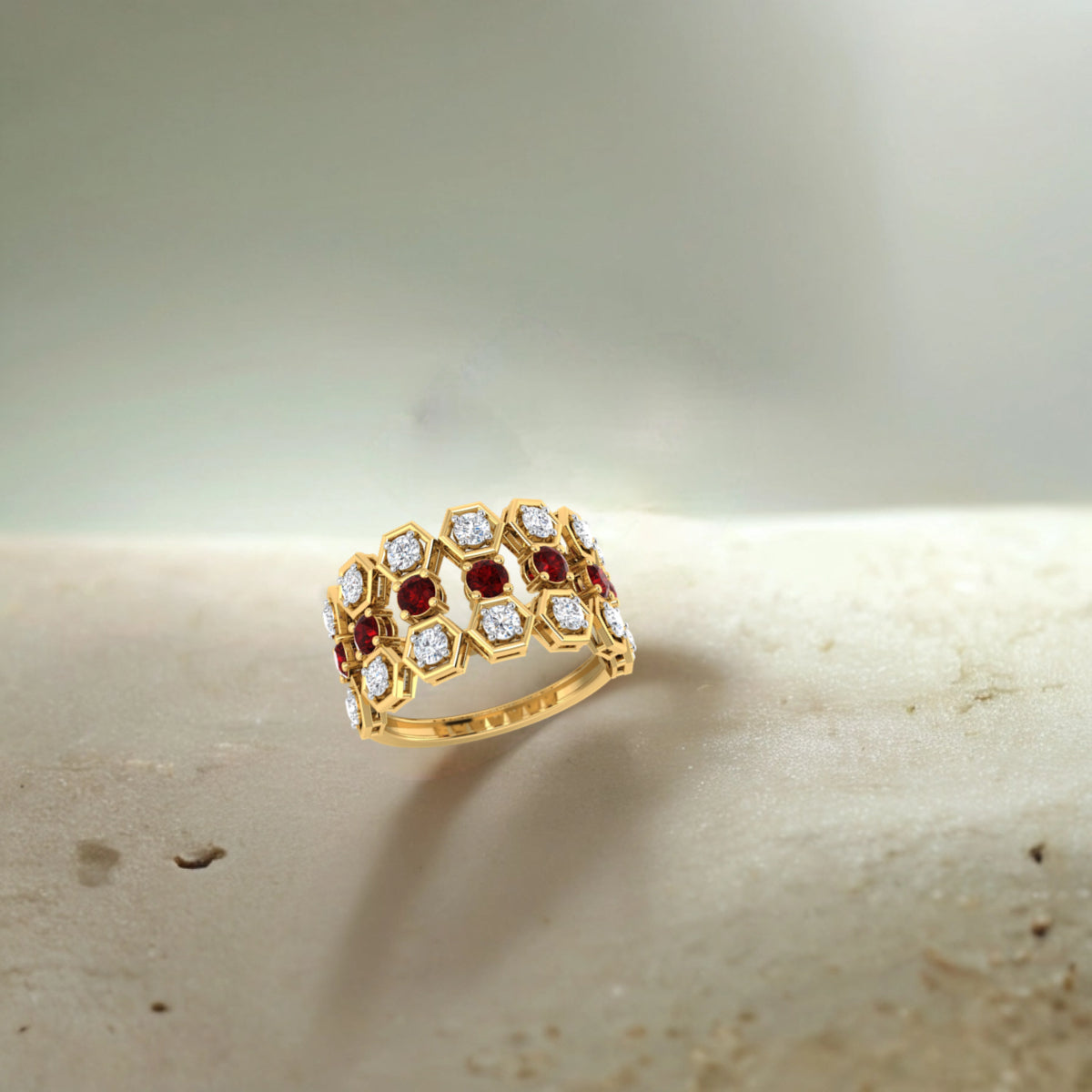 Hexagon Trio Ruby and Diamond Ring