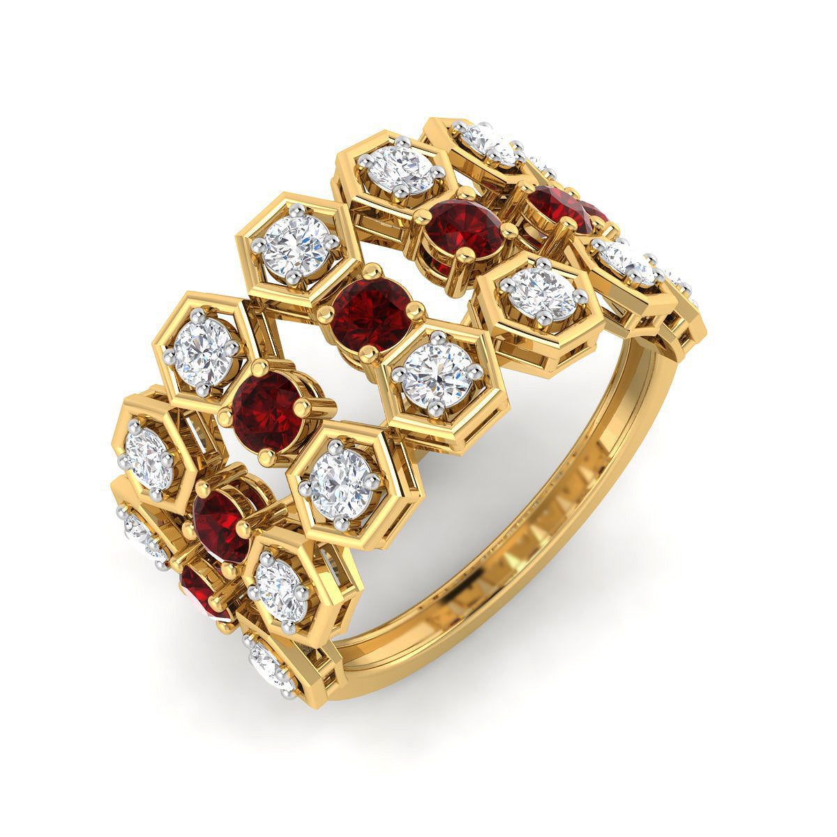 Hexagon Trio Ruby and Diamond Ring