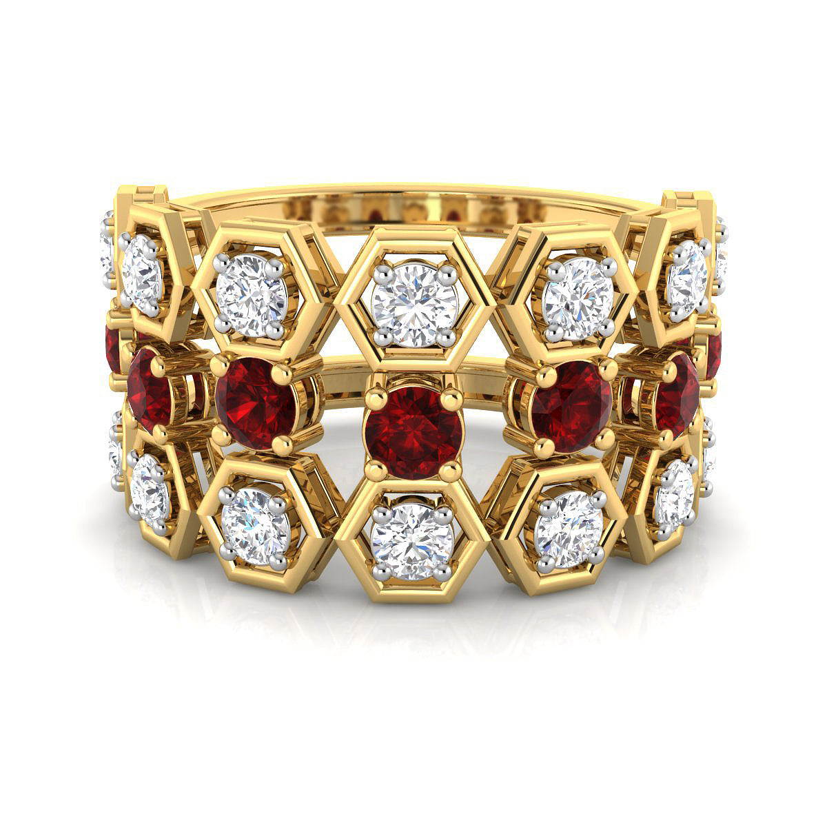 Hexagon Trio Ruby and Diamond Ring