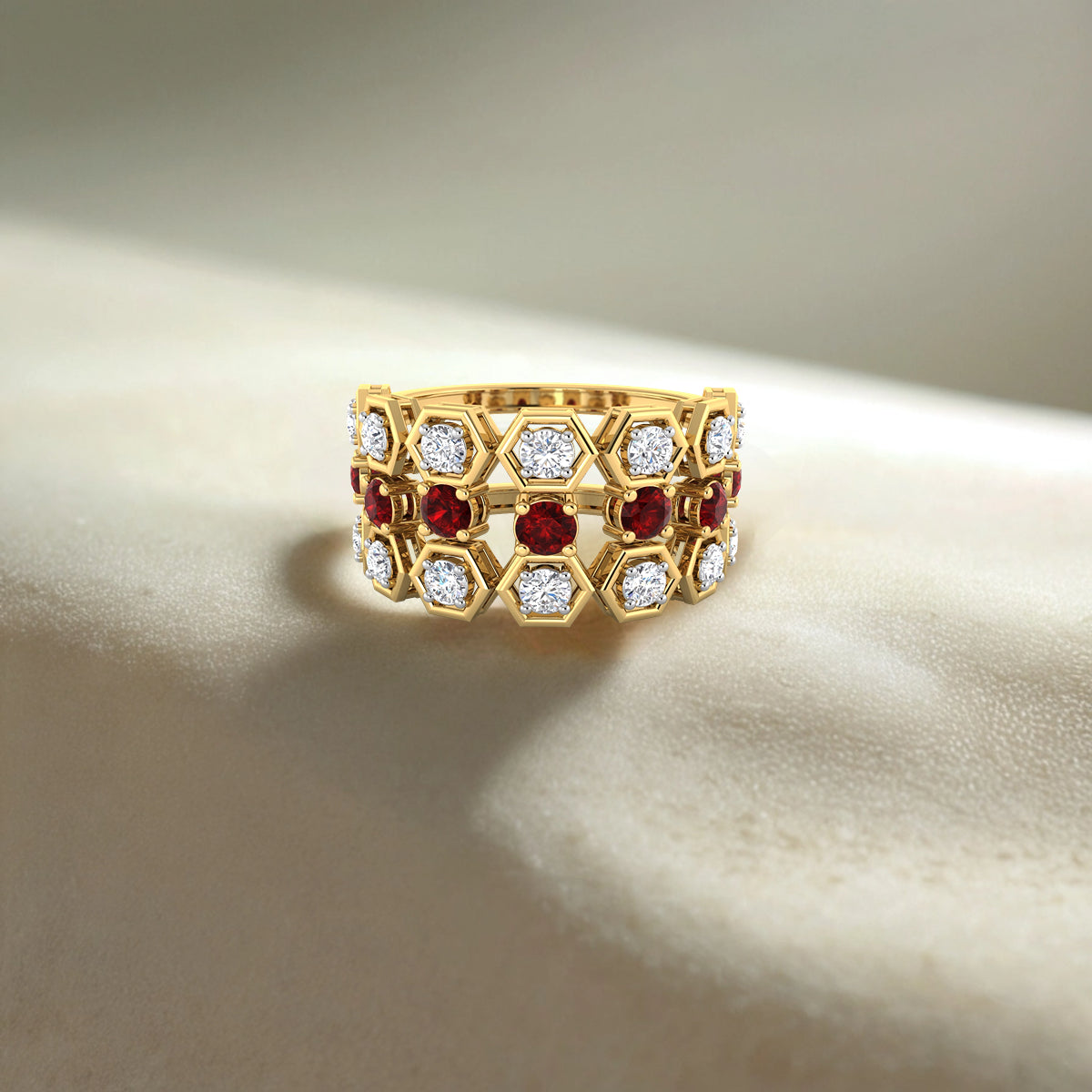 Hexagon Trio Ruby and Diamond Ring