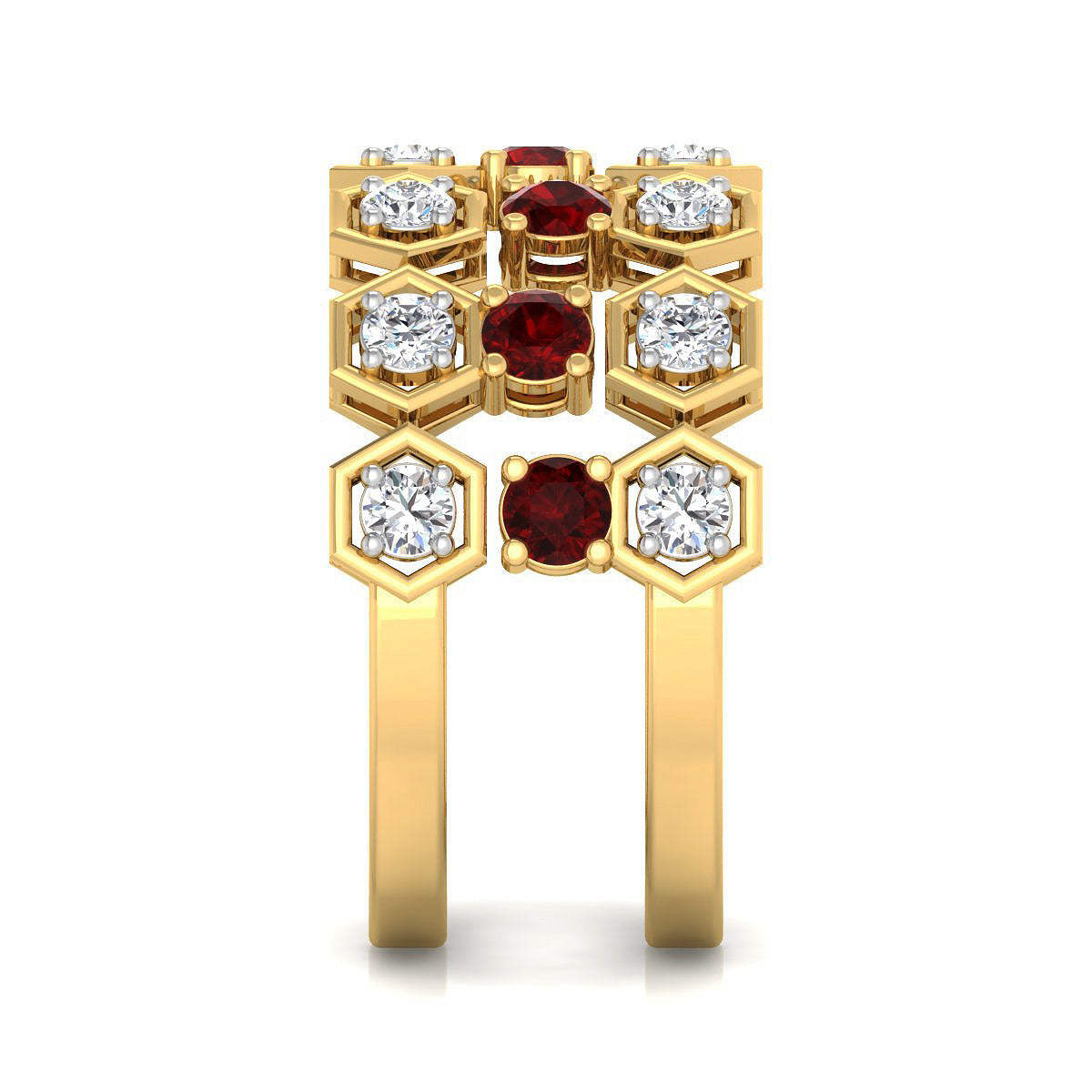 Hexagon Trio Ruby and Diamond Ring