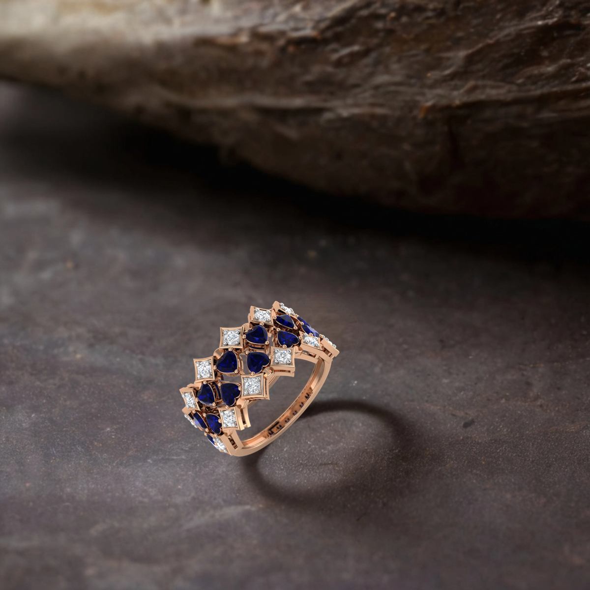 Diamond and Hearts Interplay Ring