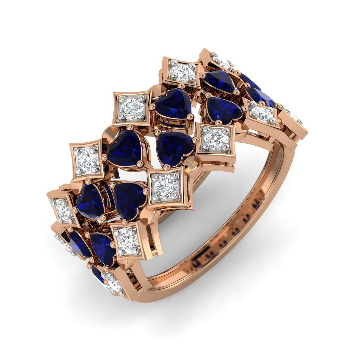 Diamond and Hearts Interplay Ring