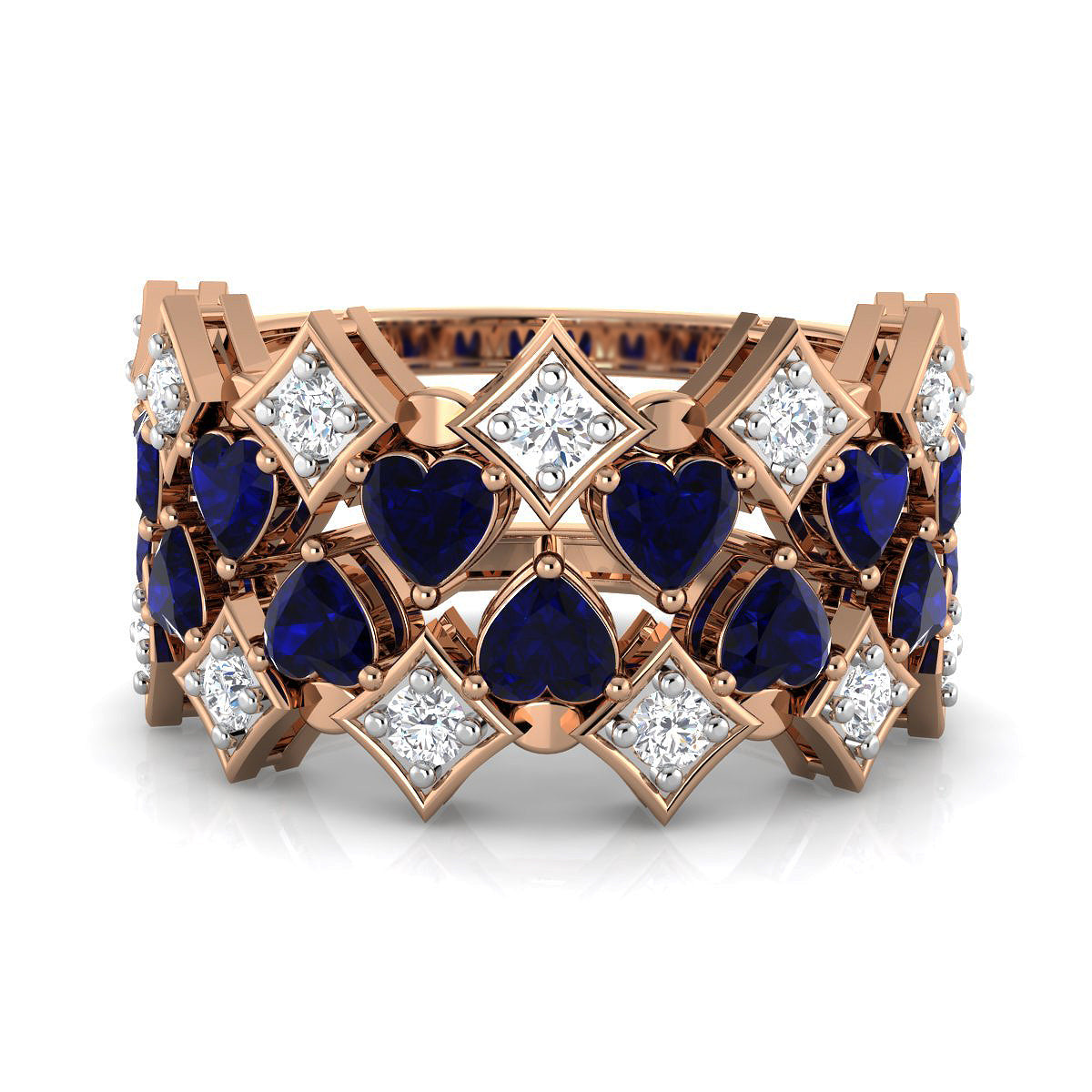 Diamond and Hearts Interplay Ring