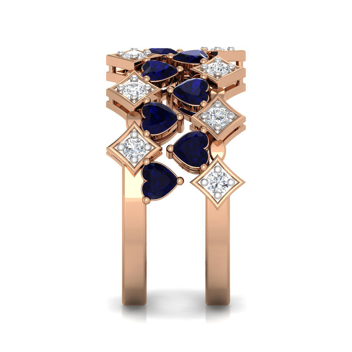 Diamond and Hearts Interplay Ring