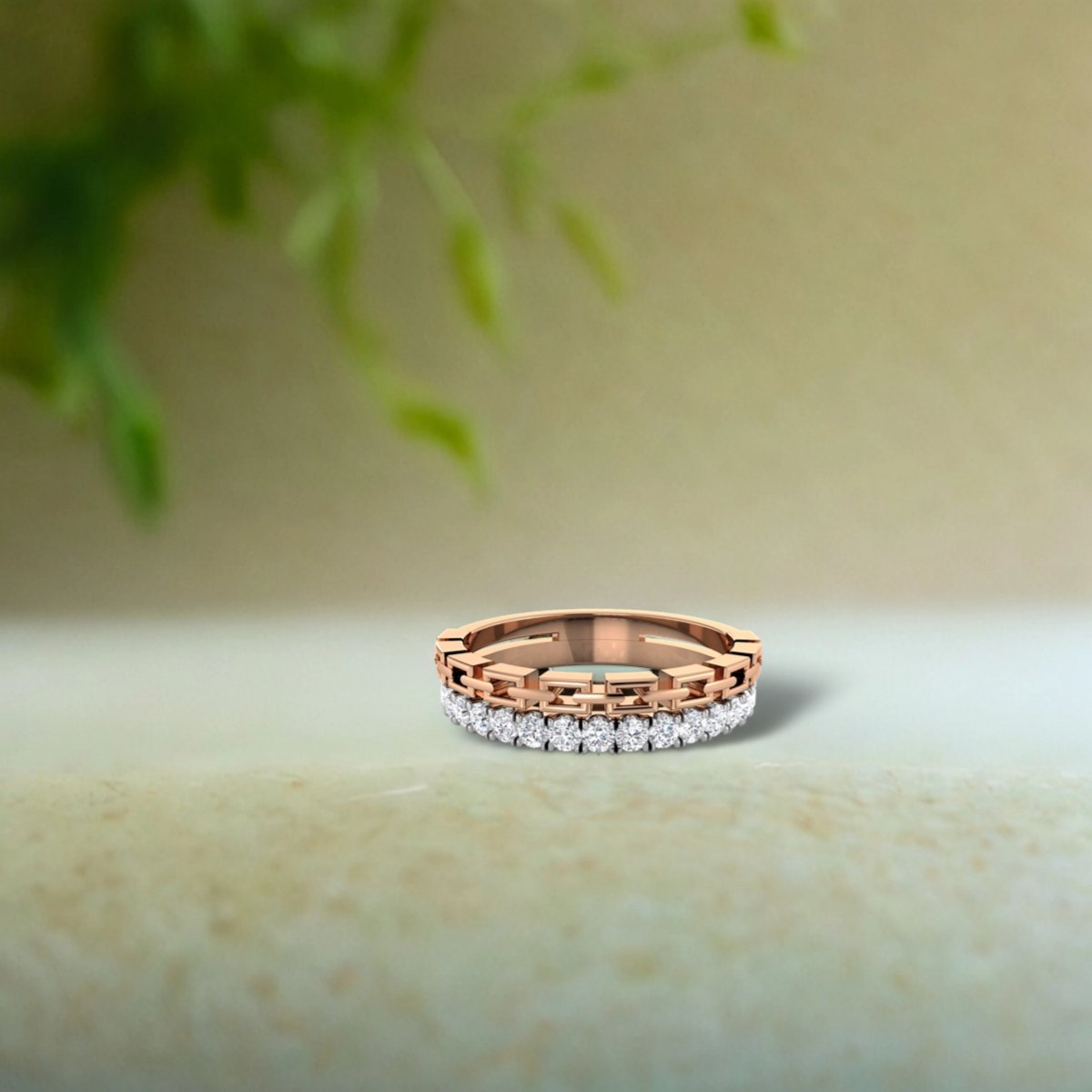 Linked Double Band Diamond Ring