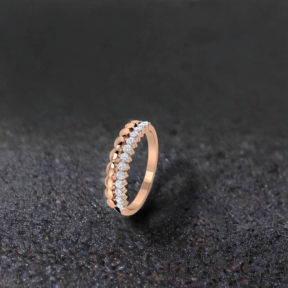 Scalloped Double Band Diamond Ring