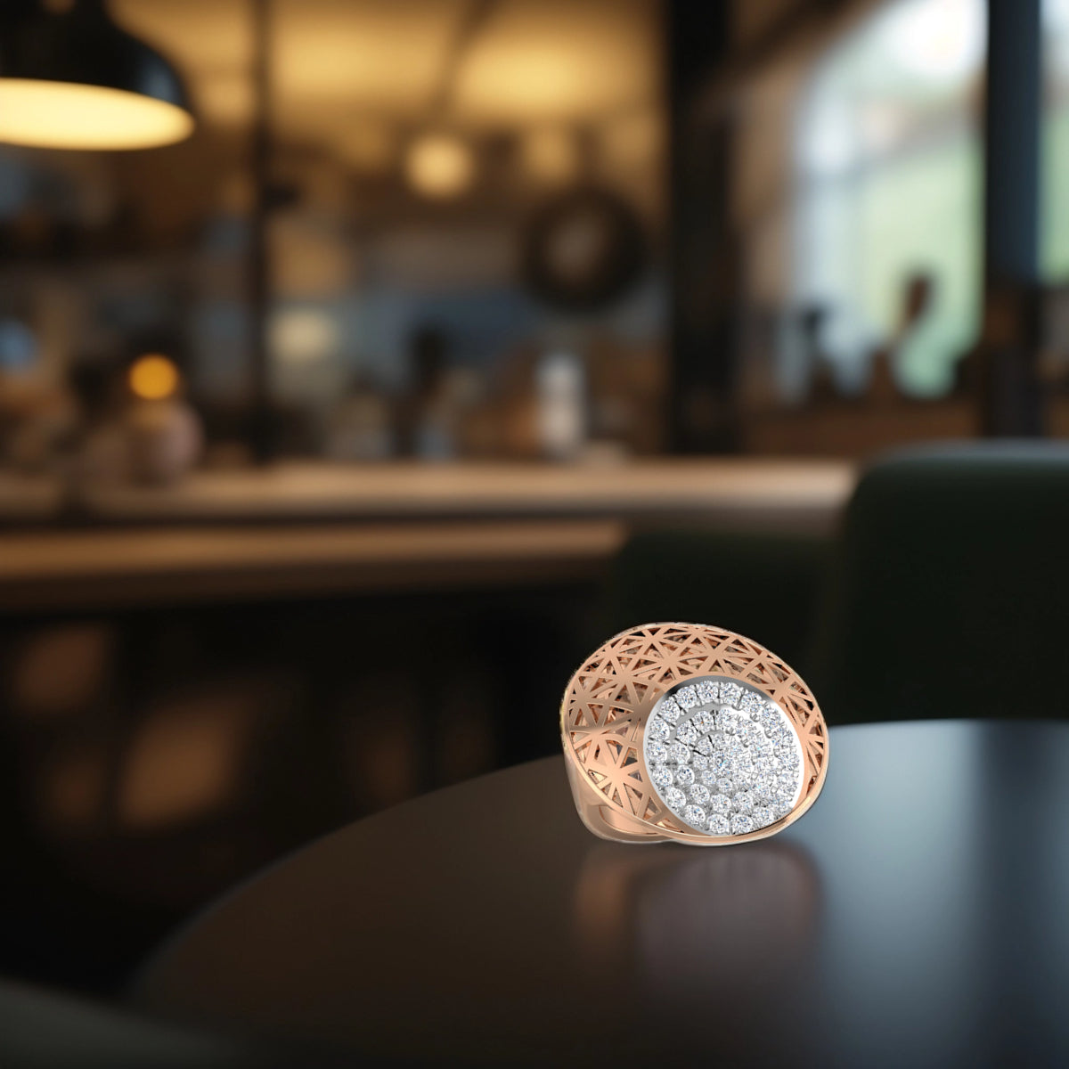 Circular Top Mesh Diamond Ring