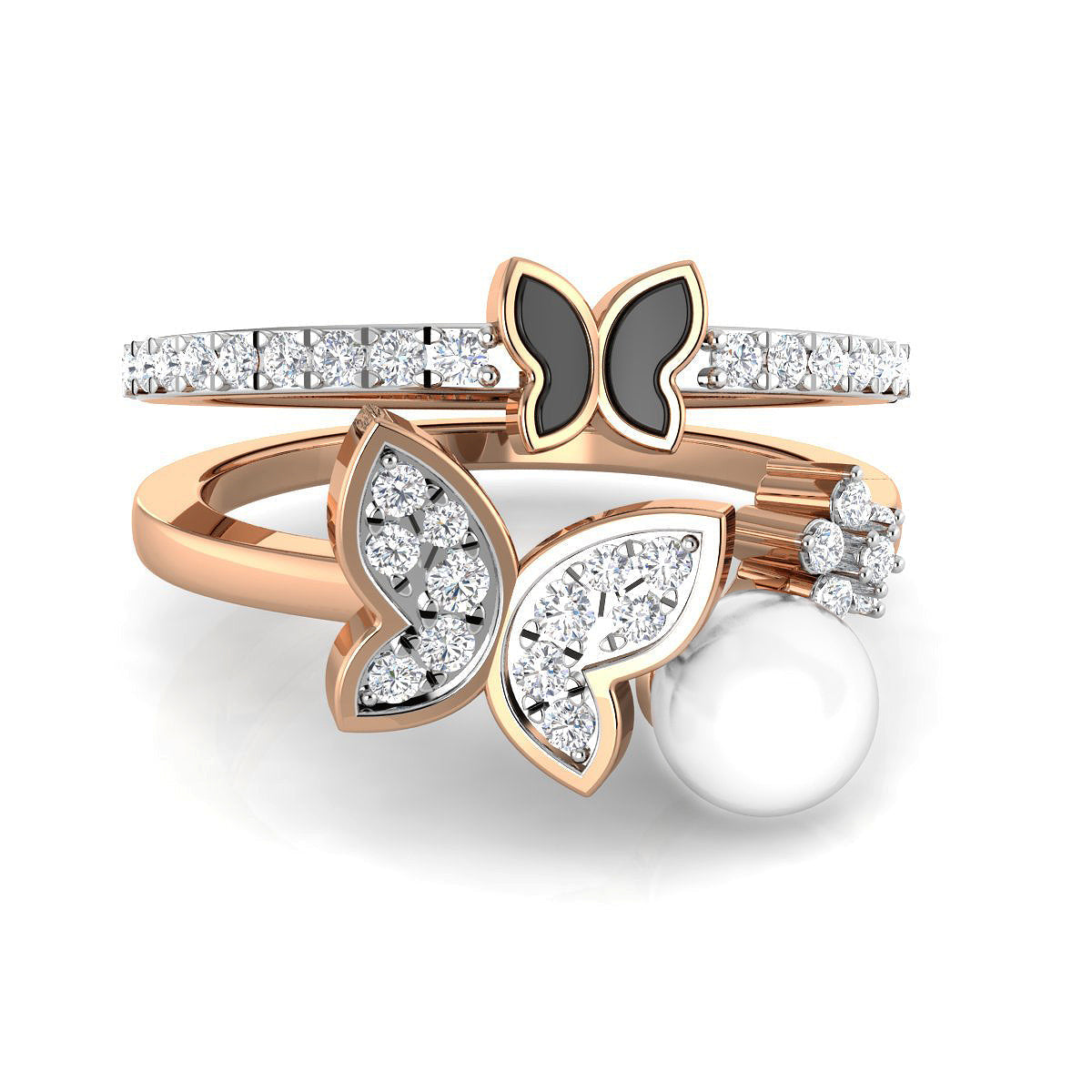 Butterfly and Pearl Diamond Ring