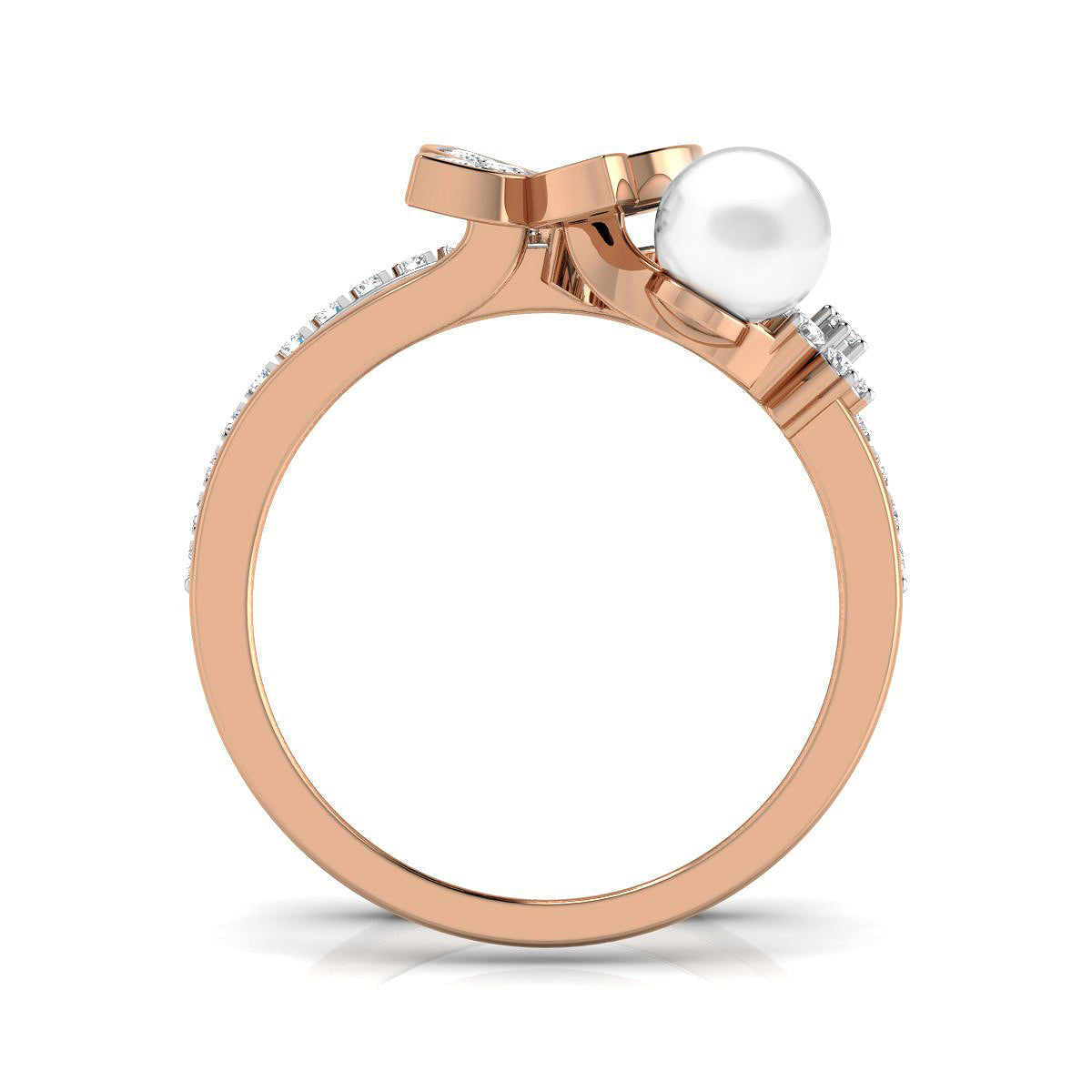 Butterfly and Pearl Diamond Ring