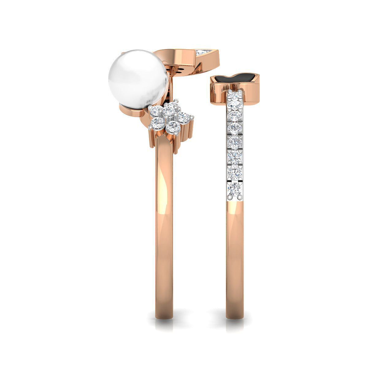 Butterfly and Pearl Diamond Ring