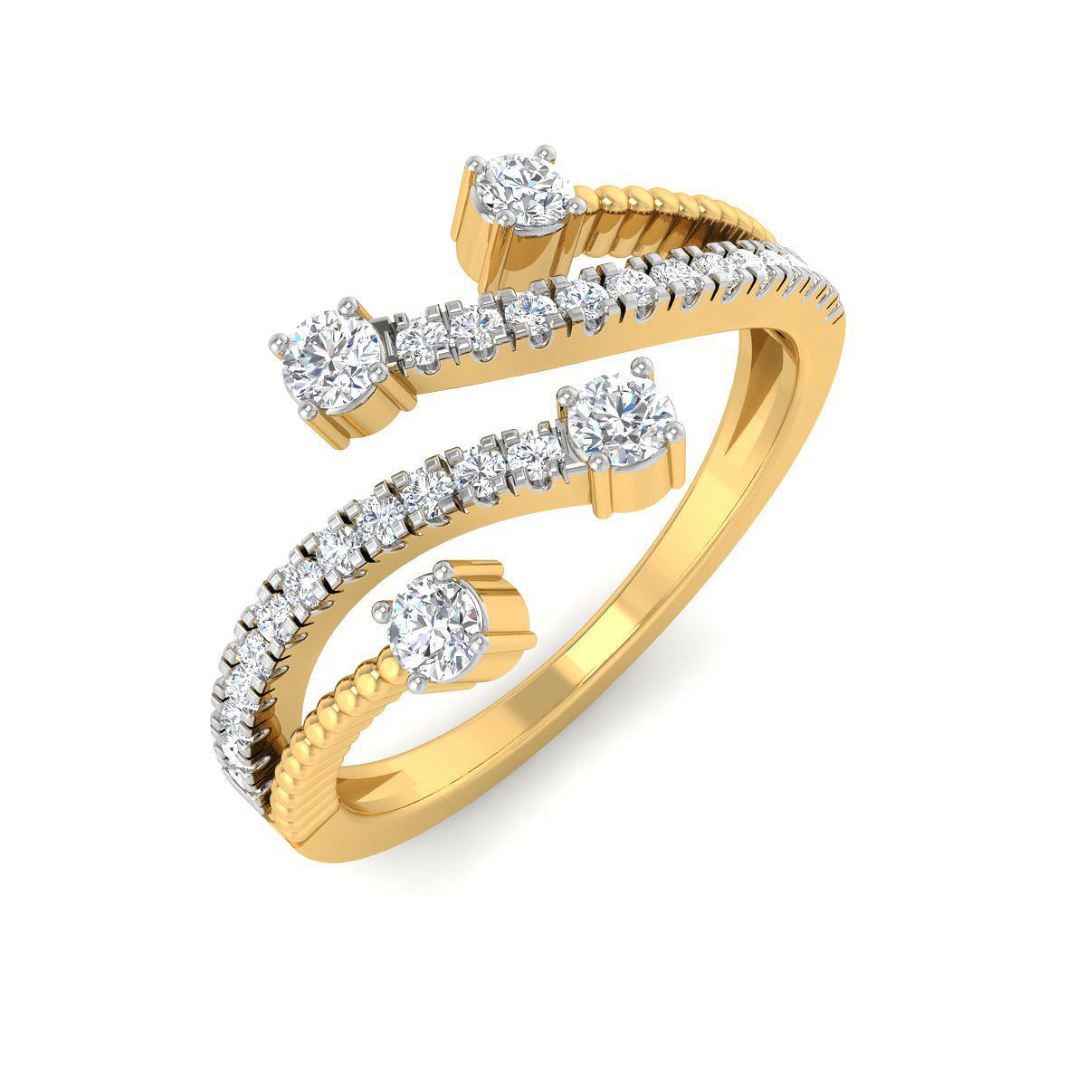 Beaded Gold and Diamond Open-top Ring