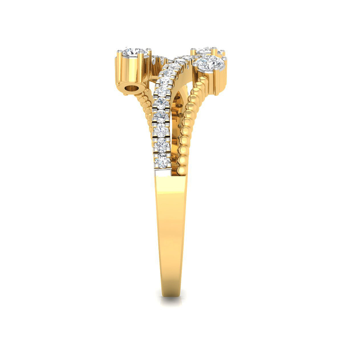 Beaded Gold and Diamond Open-top Ring