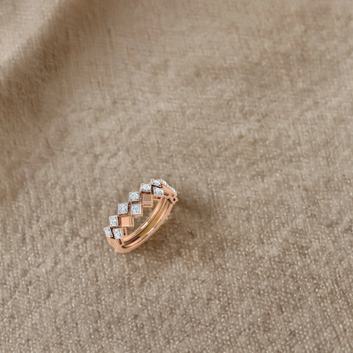 Alternating Gold and Diamond Double Ring