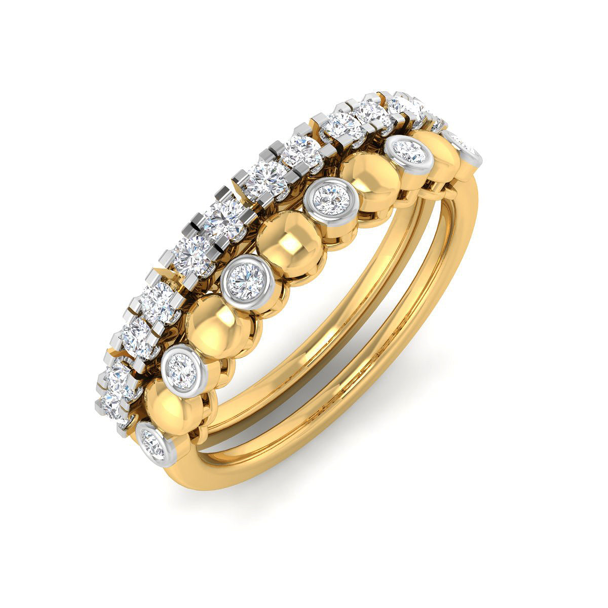 Alternating Gold and Diamond Bezel Ring