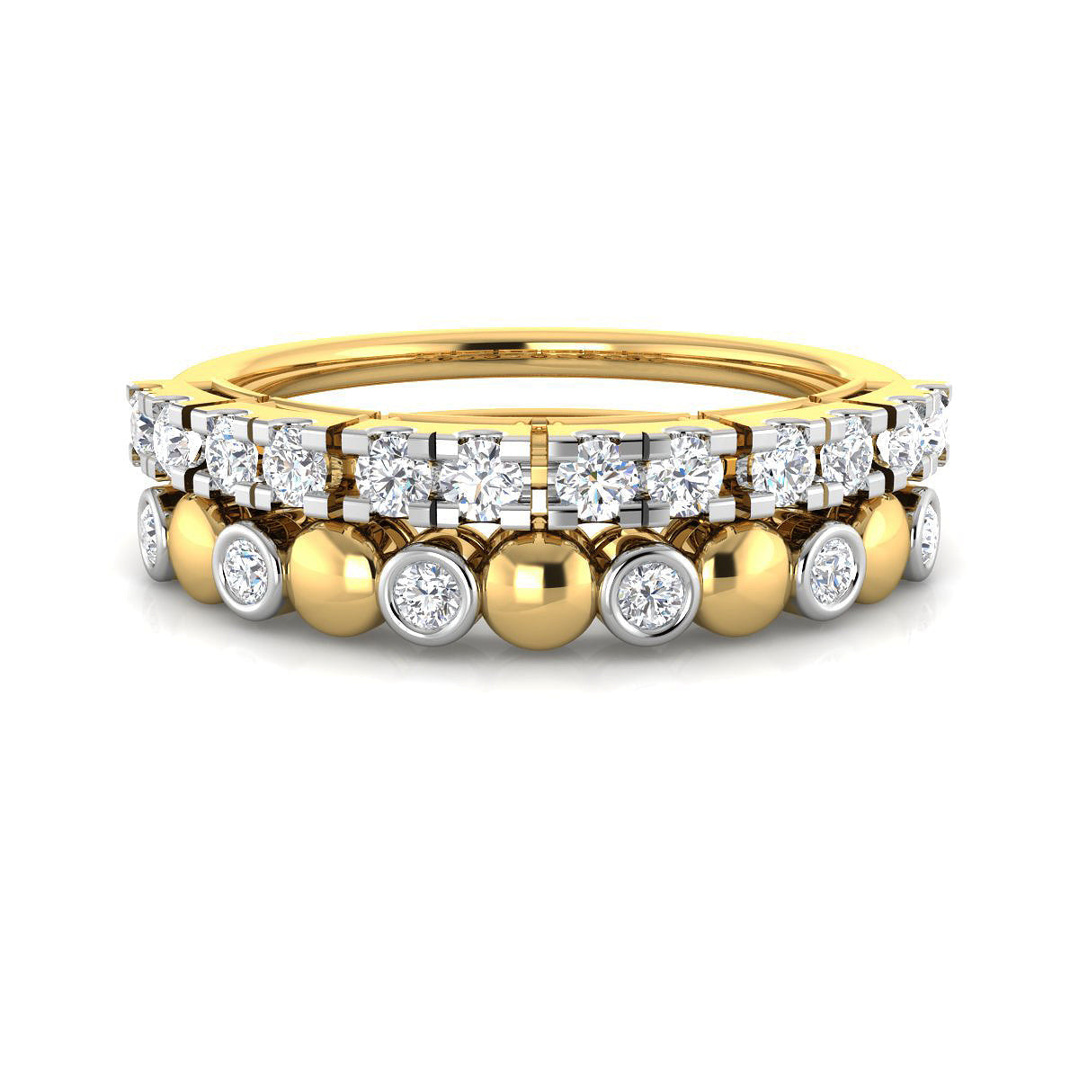 Alternating Gold and Diamond Bezel Ring