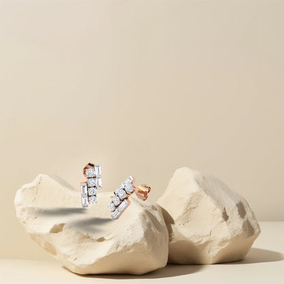 Three Row Baguette Diamond Studs