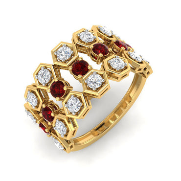 Hexagon Trio Ruby and Diamond Ring