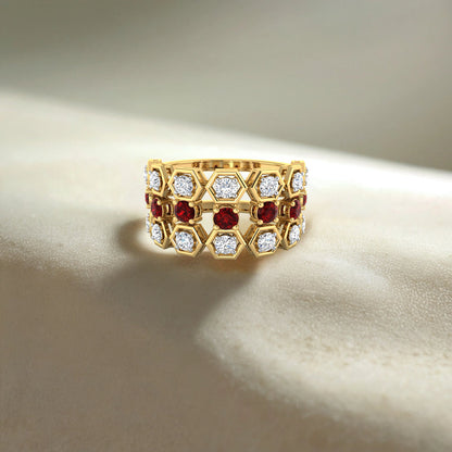 Hexagon Trio Ruby and Diamond Ring