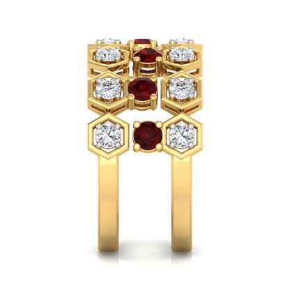 Hexagon Trio Ruby and Diamond Ring