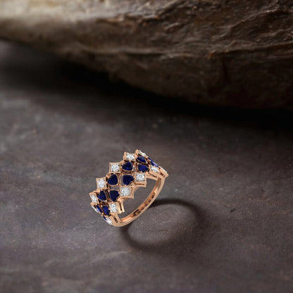 Diamond and Hearts Interplay Ring