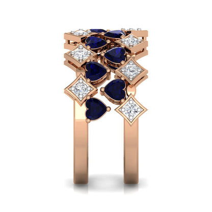 Diamond and Hearts Interplay Ring