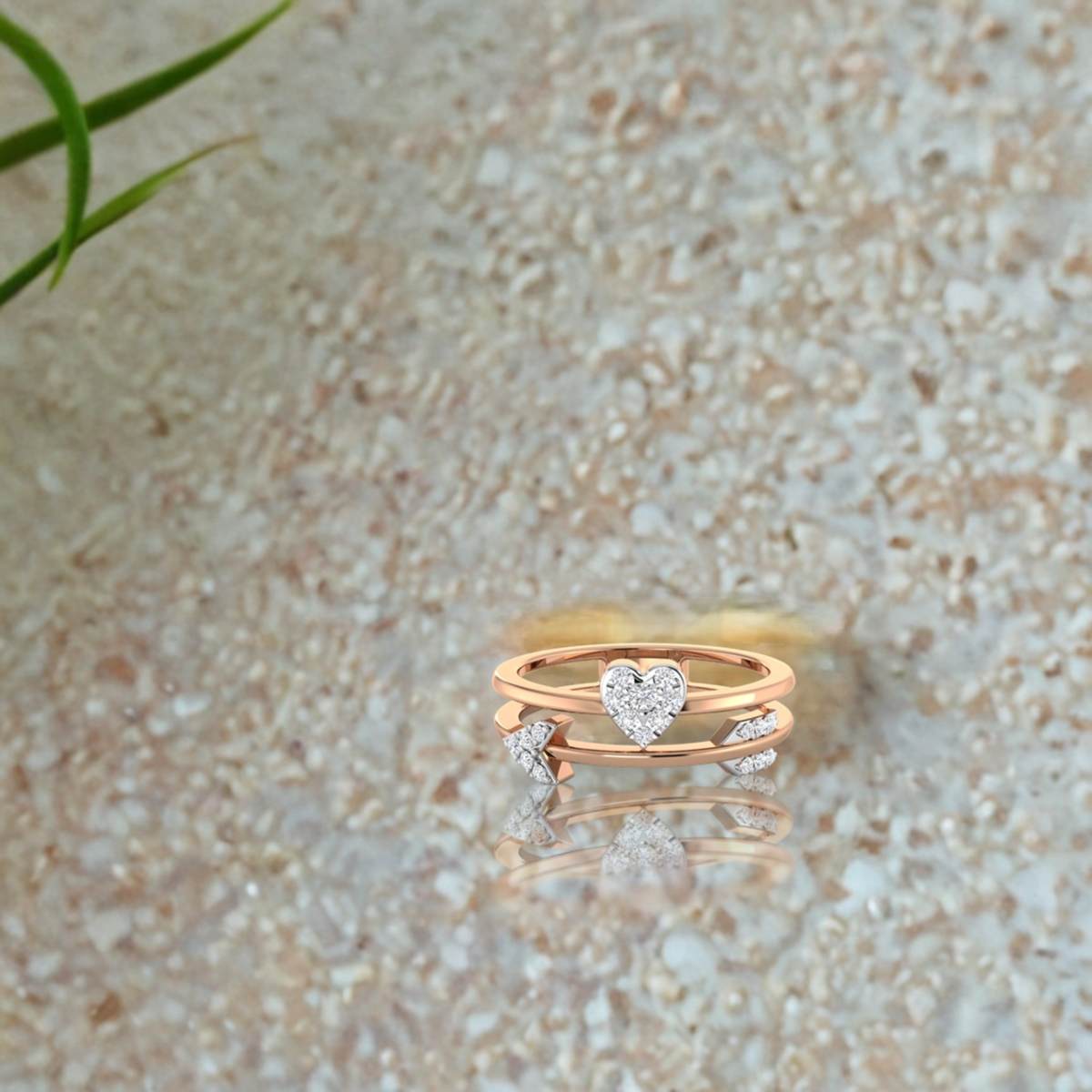 Dual Arrow Heart Diamond Ring