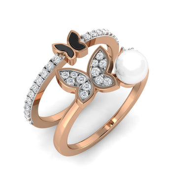Butterfly and Pearl Diamond Ring