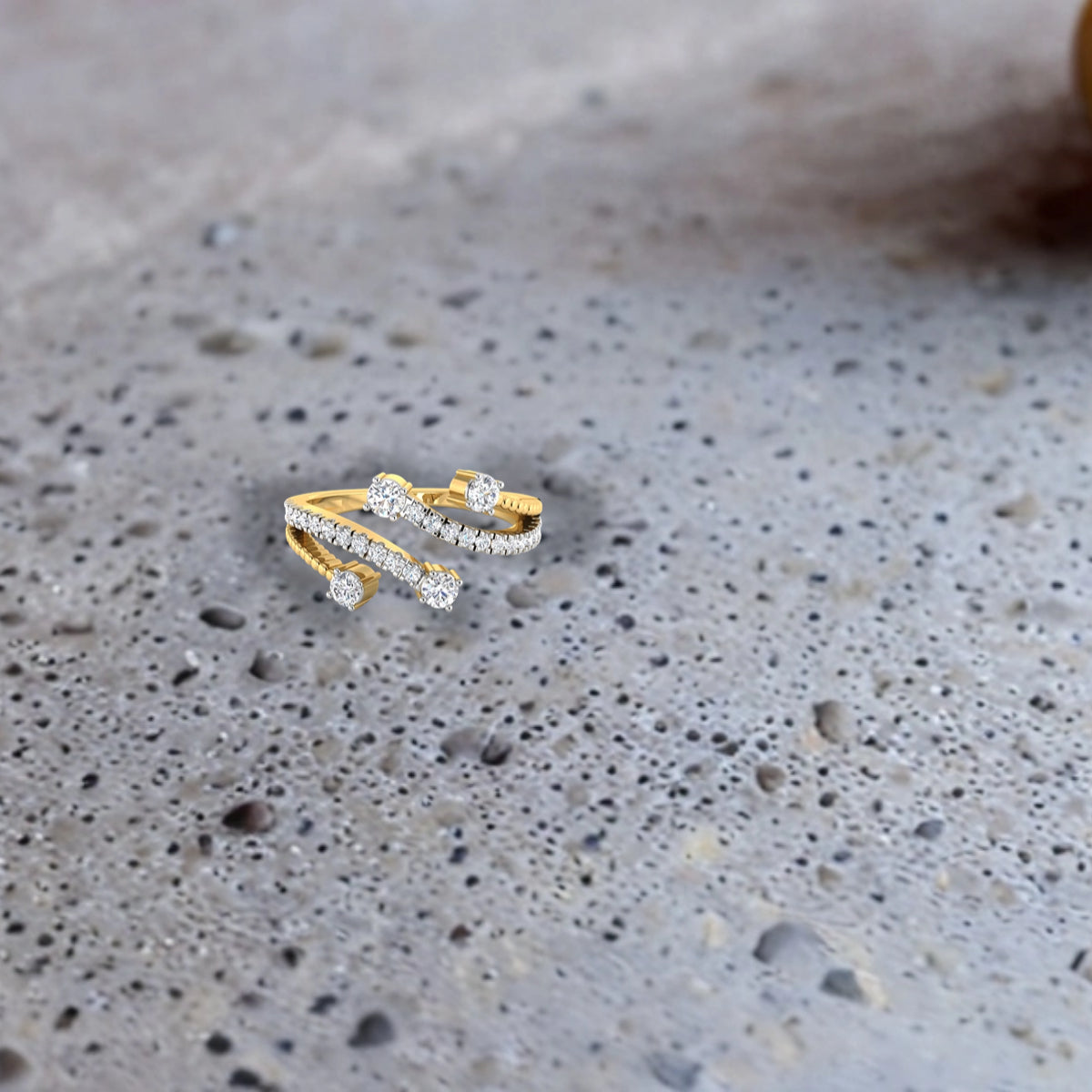 Beaded Gold and Diamond Open-top Ring